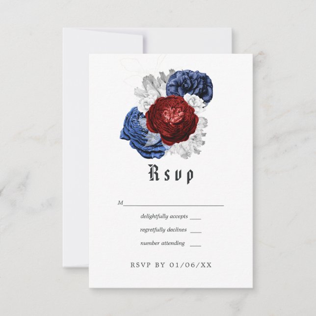 Cartão RSVP Casamento Vermelho Branco e Azul Quarta de julho (Frente)