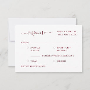 Cartão RSVP Casamento Vermelho Burgundy da Caligrafia Moderna