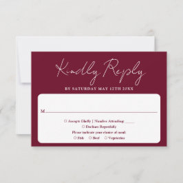 Cartão RSVP Casamento Vermelho Burgundy Minimalista Elegante