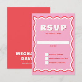 Cartão RSVP Casamento Vermelho Cor-de-Rosa Curva ondulada