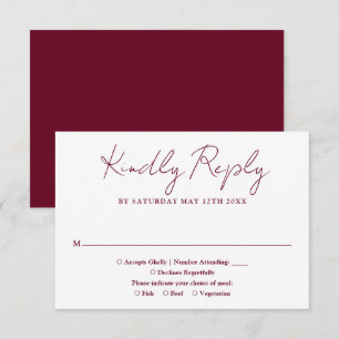 Cartão RSVP Casamento Vermelho de Borgonha com Script Elegante
