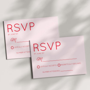 Cartão RSVP Casamento Vermelho e Rosa Mínimo Moderno