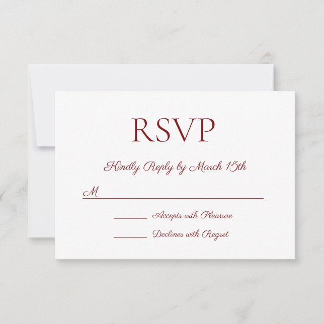 Cartão RSVP Casamento Vermelho Moderno Elegante Minimalista (Frente)