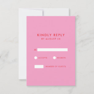 Cartão RSVP Casamento Vermelho Rosa Minimalista Moderno