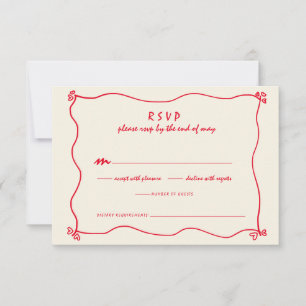 Cartão RSVP Casamento Vermelho Whimsical Retro Manuscrito