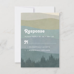 Cartão RSVP Casamento Vertical Boho Azul Montanhas & Árvores R