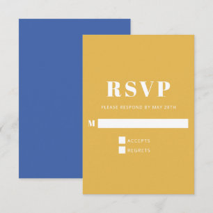Cartão RSVP Casamento Vertical Moderno em Azul e Amarelo Ousad