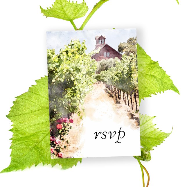 Cartão RSVP Casamento Vineyard e Red Barn Watercolor (Pair with the matching Vineyard Wedding Invitations to create a coordinated winery stationery set.)