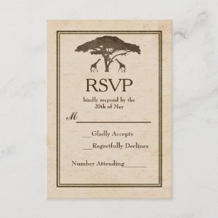 Cartão RSVP Casamento vintage africano Safari Girafas Tree RSV