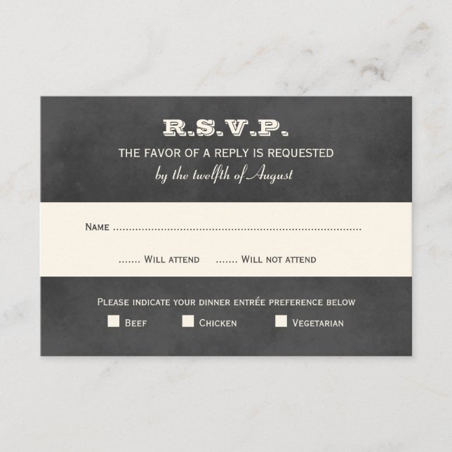 Cartão RSVP Casamento Vintage Black Chalkboard (Frente)