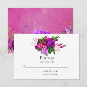 Cartão RSVP Casamento Vintage Chic Fuchsia e Roxo