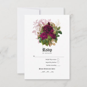 Cartão RSVP Casamento Vintage Chic Rosa e Borgonha