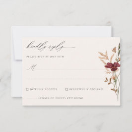 Cartão RSVP Casamento Vintage de Boho Flor Silvestre de Outono