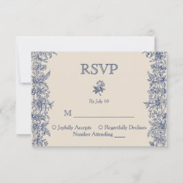 Cartão RSVP Casamento vintage de borda floral azul