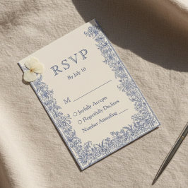 Cartão RSVP Casamento vintage de borda floral azul