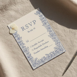 Cartão RSVP Casamento vintage de borda floral azul
