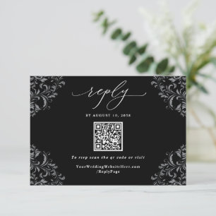 Cartão RSVP Casamento vintage de código QR preto e branco Eleg