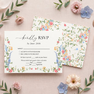 Cartão RSVP Casamento Vintage de Flores Silvestres em Pastéis