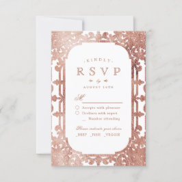 Cartão RSVP casamento vintage Dourado e elegante ornamentado r