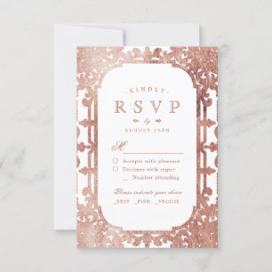 Cartão RSVP casamento vintage Dourado e elegante ornamentado r