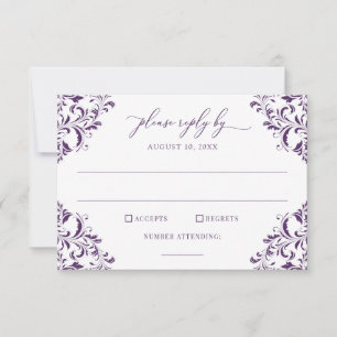 Cartão RSVP Casamento vintage Elegante Roxo de ameixa