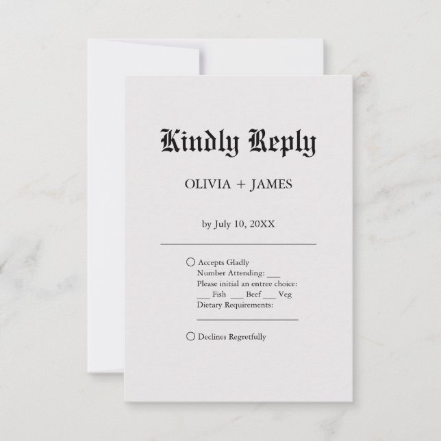 Cartão RSVP Casamento vintage Elegante Simples (Frente)