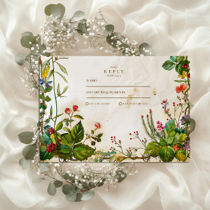 Cartão RSVP Casamento Vintage Floresta Berry
