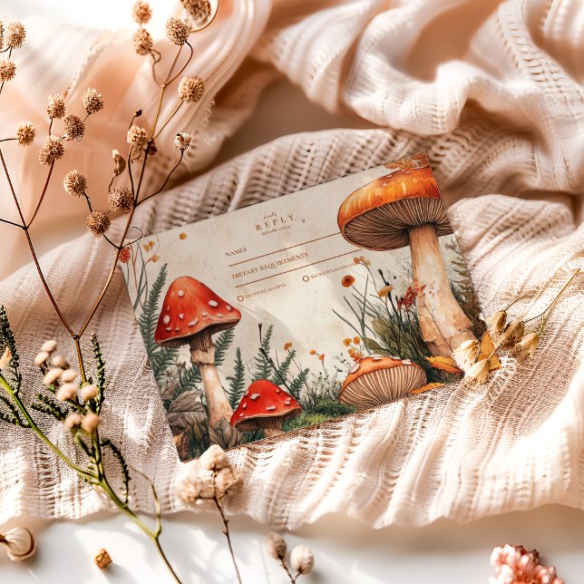 Cartão RSVP Casamento Vintage Floresta Funghi (Criador carregado)