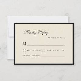 Cartão RSVP Casamento Vintage Marfim e Preto Old Money