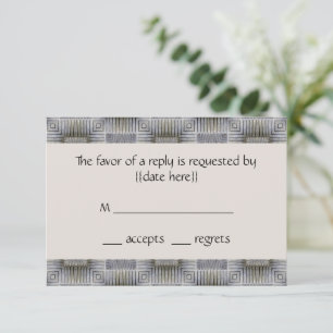Cartão RSVP Casamento Vintage, Quadrados e Listras Cinzas Retr