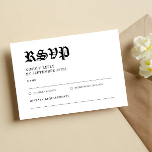 Cartão RSVP Casamento Vintage Retro Minimalista Preto e Branco