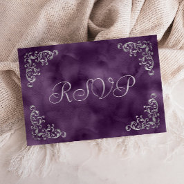 Cartão RSVP Casamento Vintage Silver Purple Watercolor