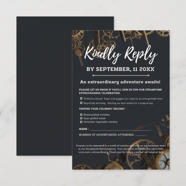Cartão RSVP Casamento Vintage Steampunk Extravaganza (Frente/Verso)