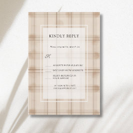 Cartão RSVP Casamento Vintage Xadrez Café Capuccino Clássico M