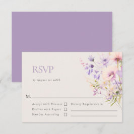 Cartão RSVP Casamento violeta com Lavanda de flores selvagens 