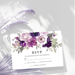 Cartão RSVP Casamento Violeta Violeta Floral