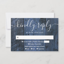 Cartão RSVP Casamento Western Boho de Madeira Rústica Azul