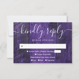 Cartão RSVP Casamento Western Boho de Madeira Rústica Roxa
