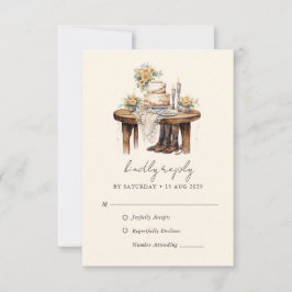 Cartão RSVP Casamento Western de Cowboy e Cowgirl