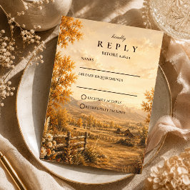 Cartão RSVP Casamento Western de Outono Rústico