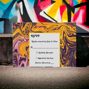 Cartão RSVP Casamento Whimsical Abstrato Wavy Moderno Sem Cost