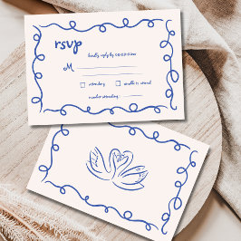 Cartão RSVP Casamento Whimsical Azul Francês com Desenho da Mã