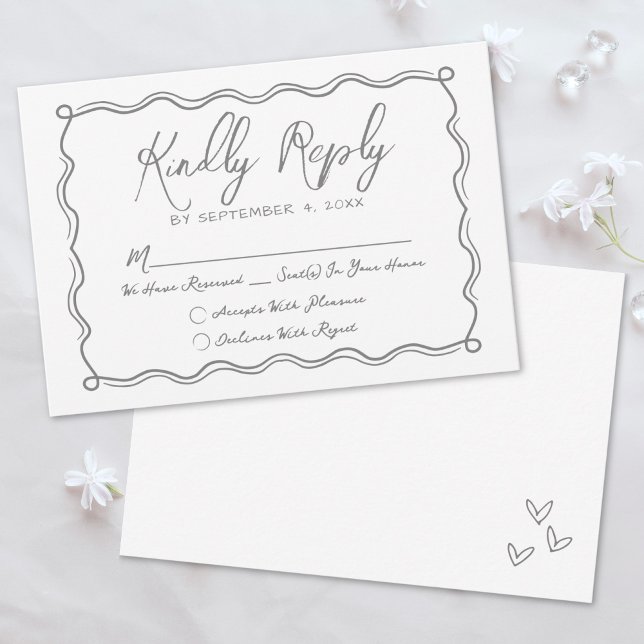 Cartão RSVP Casamento Whimsical De Mão Desenhada Quirky (Hand Drawn Quirky Whimsical Wedding RSVP Card)