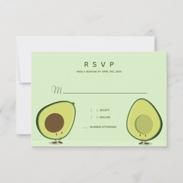 Cartão RSVP Casamento Whimsical Verde Avocado Ilustrado (Frente)