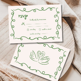 Cartão RSVP Casamento Whimsical Verde Francês Vintage Drawn