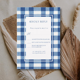 Cartão RSVP Casamento Xadrez Azul Bebê Azul Marinho Clássico