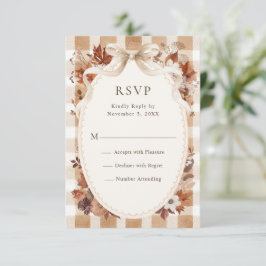 Cartão RSVP Casamento Xadrez de Folhas de Outono Rústico