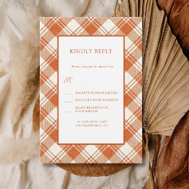 Cartão RSVP Casamento Xadrez Gingham Laranja Rústico Sofocado