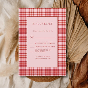 Cartão RSVP Casamento Xadrez Rosa Vermelho Vintage