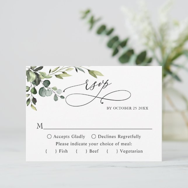 Cartão RSVP CASCA DE MEAL Eucalyptus Watercolor (Em pé/Frente)